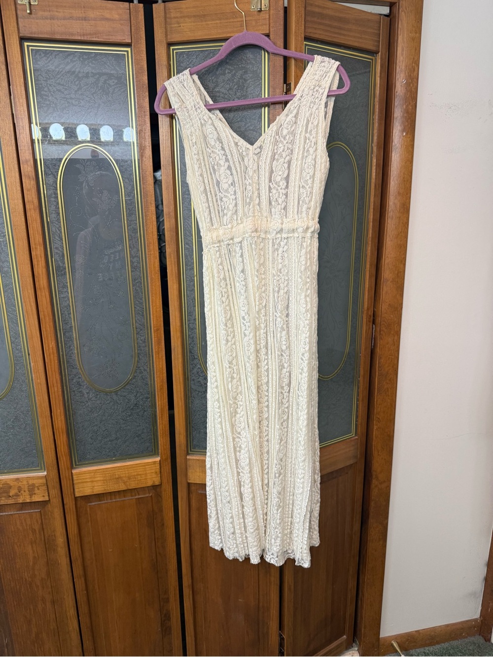 ZARA LADIES Ivory Lace V-Neck Maxi Dress, BRAND NEW